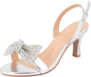 2 Pair Women's Heels Rhinestone Sandals Elegant Prom Formal Bridal Wedding Shoes