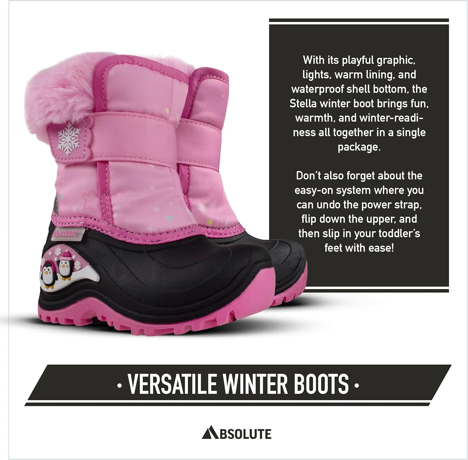 Absolute Stella Toddler Little Kids High Snow Winter Boots, Warm, Insulated, Waterproof Shell