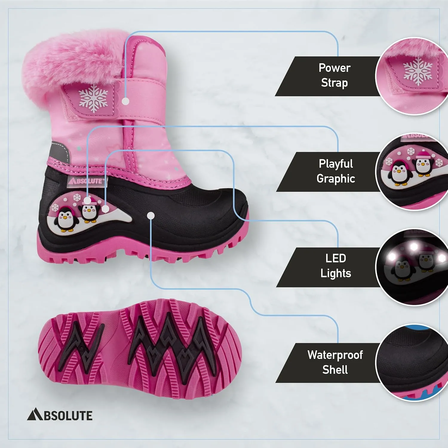 Absolute Stella Toddler Little Kids High Snow Winter Boots, Warm, Insulated, Waterproof Shell
