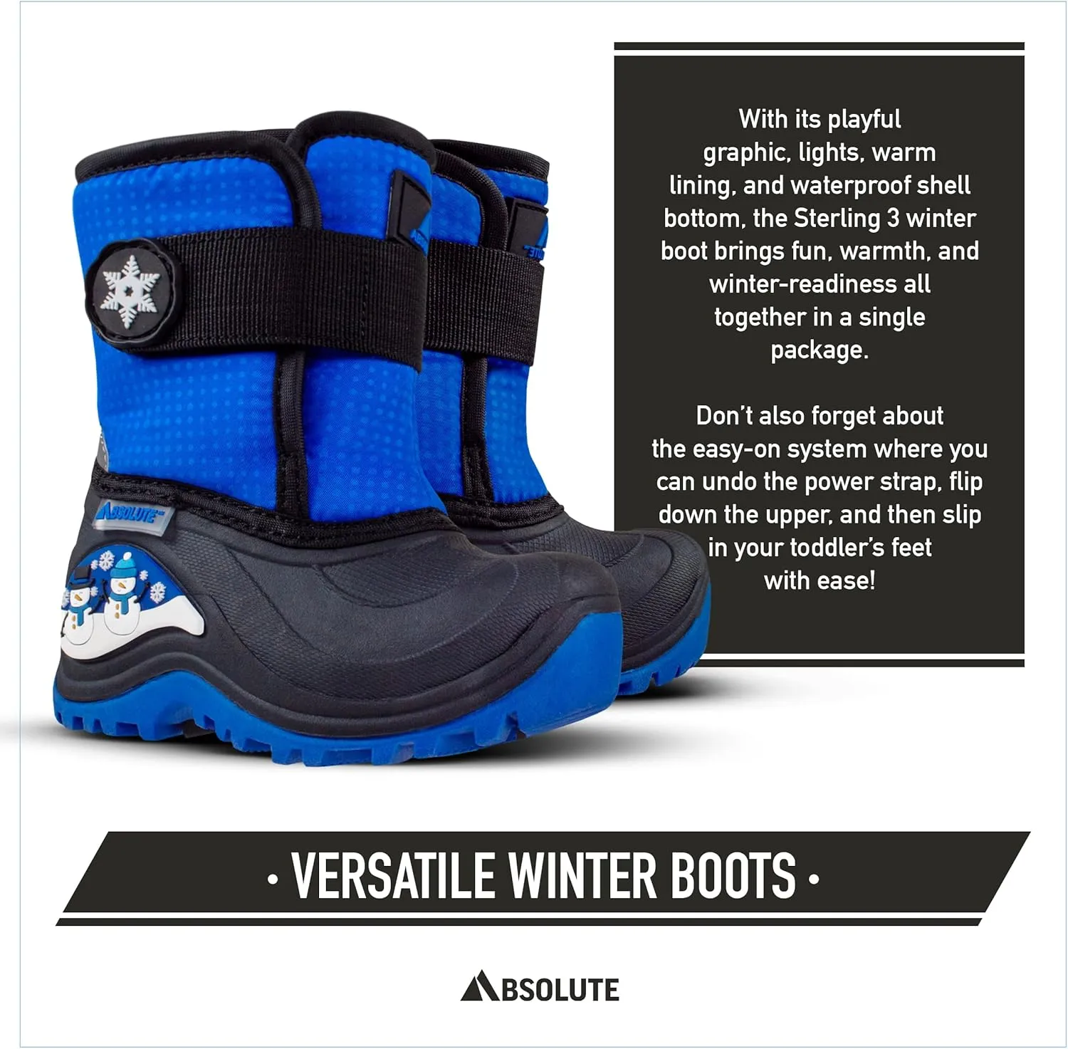 Absolute Sterling 3 Toddler Little Kids Light Up Snow Winter Boots, Warm, Insulated, Waterproof Shell