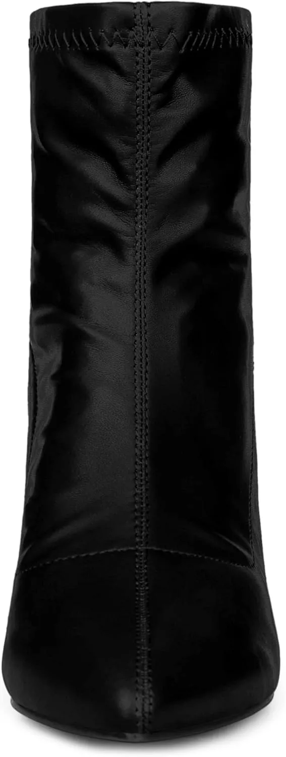 Allegra K Women's Pointy Toe Back Zip Block Heel Ankle Boots