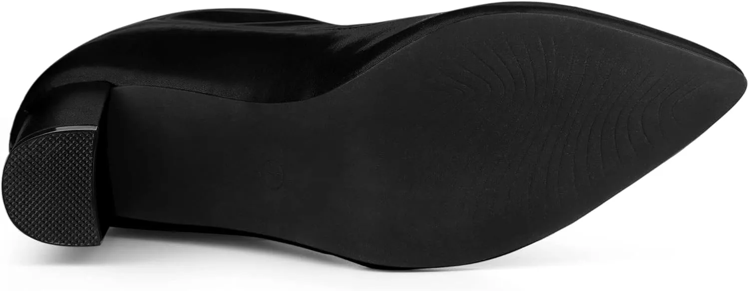 Allegra K Women's Pointy Toe Back Zip Block Heel Ankle Boots