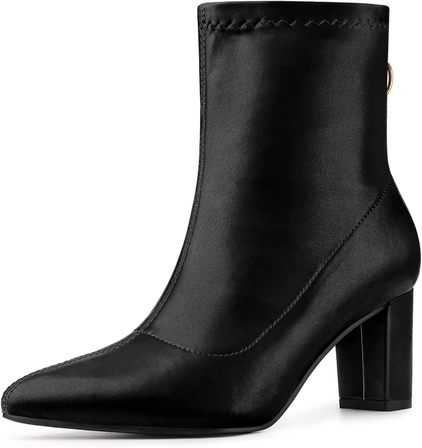 Allegra K Women's Pointy Toe Back Zip Block Heel Ankle Boots