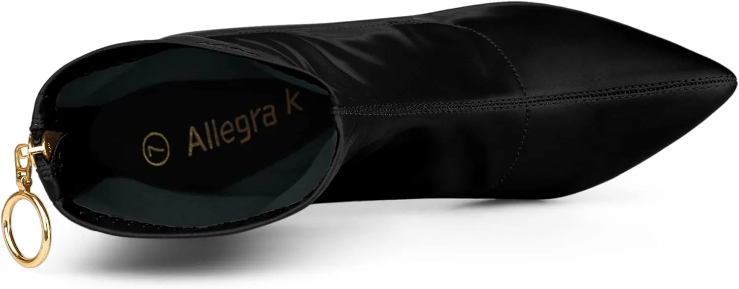 Allegra K Women's Pointy Toe Back Zip Block Heel Ankle Boots