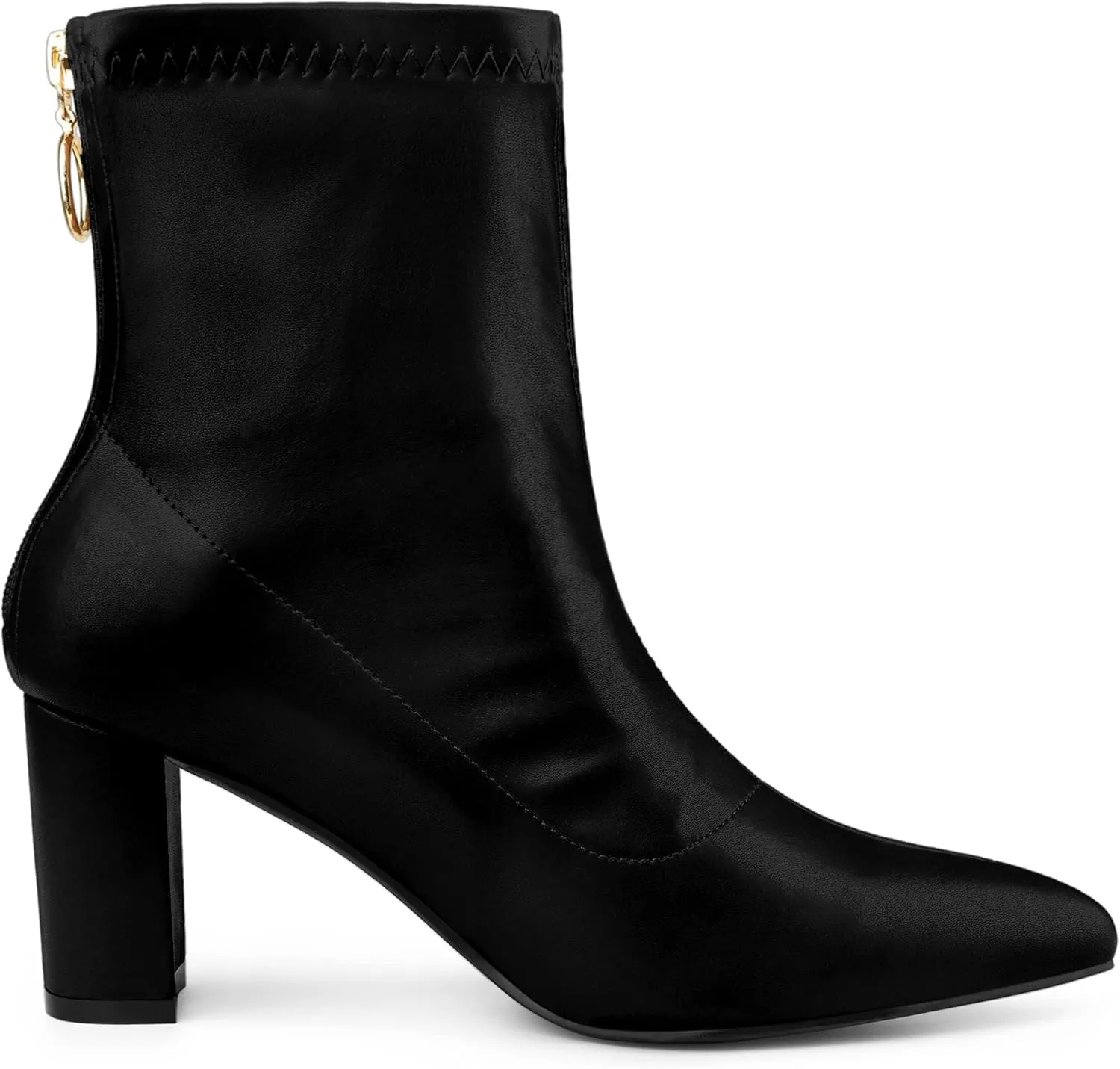 Allegra K Women's Pointy Toe Back Zip Block Heel Ankle Boots