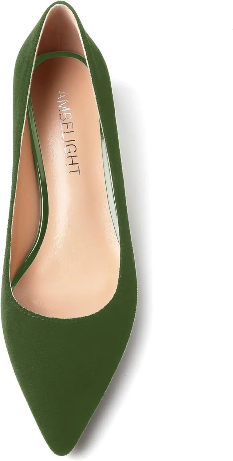 AMBELIGHT Womens Slip On Dress Pointed Toe Suede Wedding Stiletto High Heel Pumps Shoes 3.3 Inch