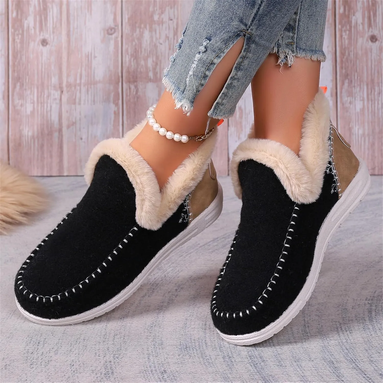 Ankle Boots For Women Comfy Winter Snow Boots Classic Fur Lined Slip On Fashion Casual Warm Comfortable Loafers Shoes