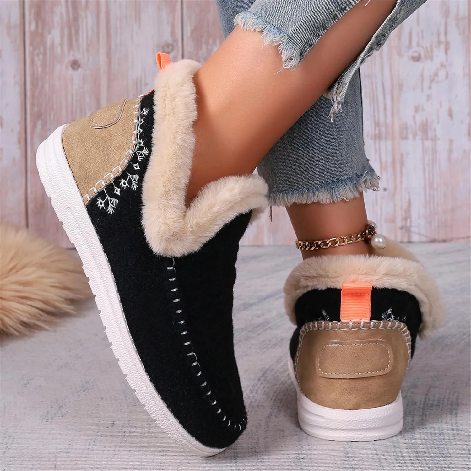 Ankle Boots For Women Comfy Winter Snow Boots Classic Fur Lined Slip On Fashion Casual Warm Comfortable Loafers Shoes