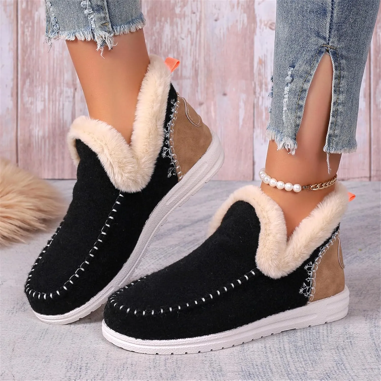 Ankle Boots For Women Comfy Winter Snow Boots Classic Fur Lined Slip On Fashion Casual Warm Comfortable Loafers Shoes