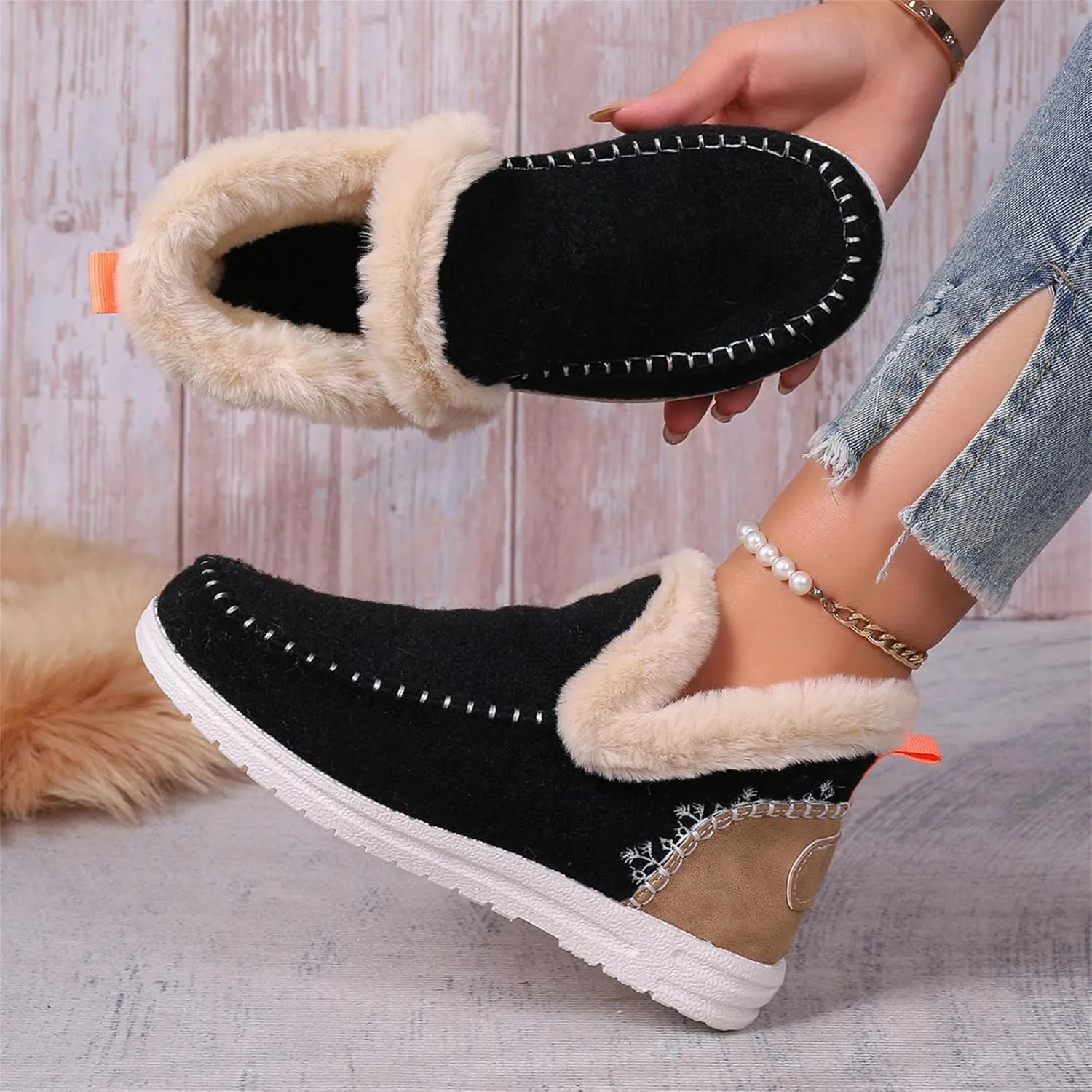 Ankle Boots For Women Comfy Winter Snow Boots Classic Fur Lined Slip On Fashion Casual Warm Comfortable Loafers Shoes