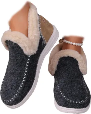 Ankle Boots For Women Comfy Winter Snow Boots Slip on Warm Comfortable Outdoor Fur Lined Thickening Loafers Shoes