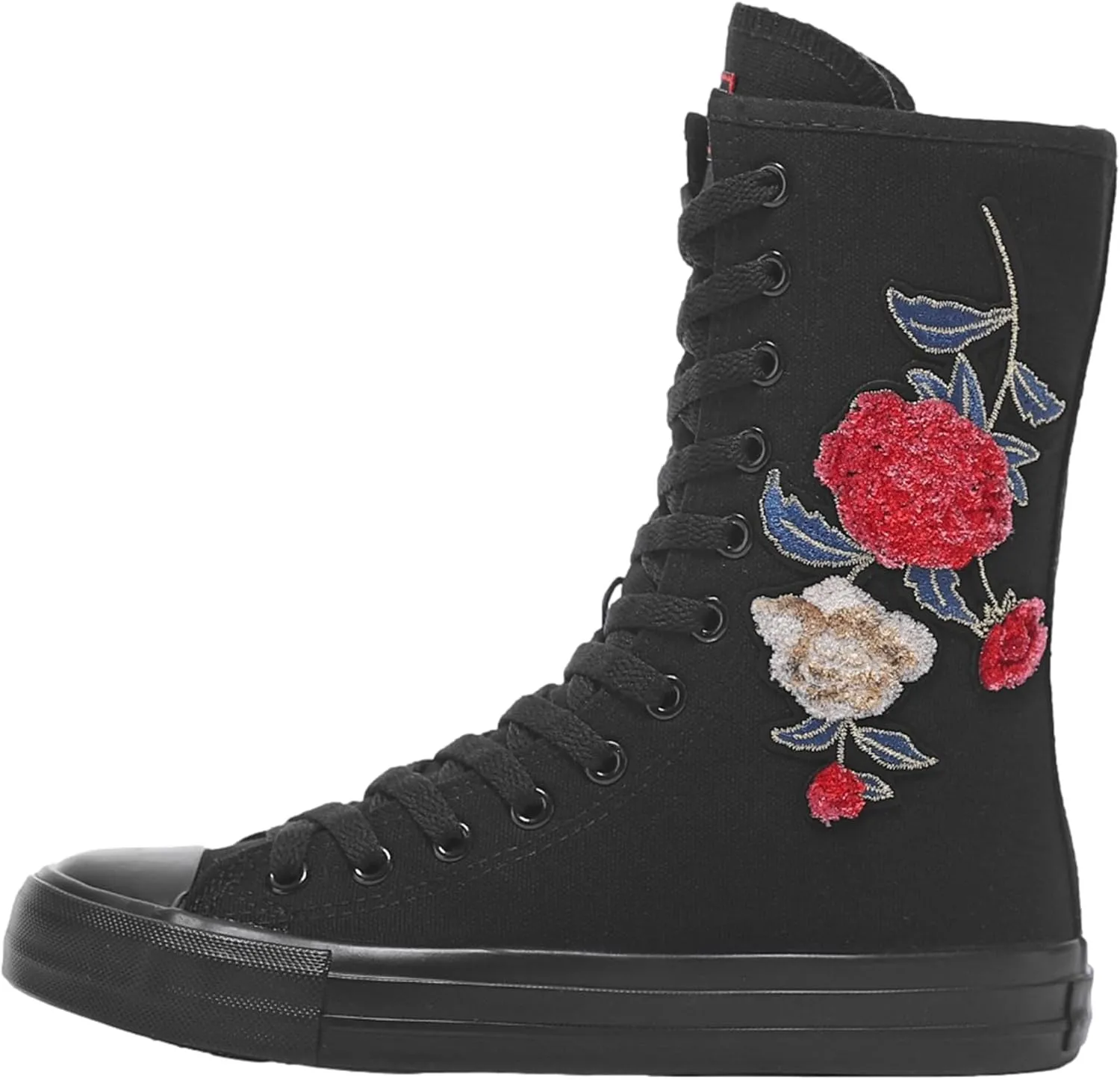 ANUFER Womens Girls Classic Mid-Calf Lace Up Zipper Canvas Boots Casual High Top Canvas Sneakers
