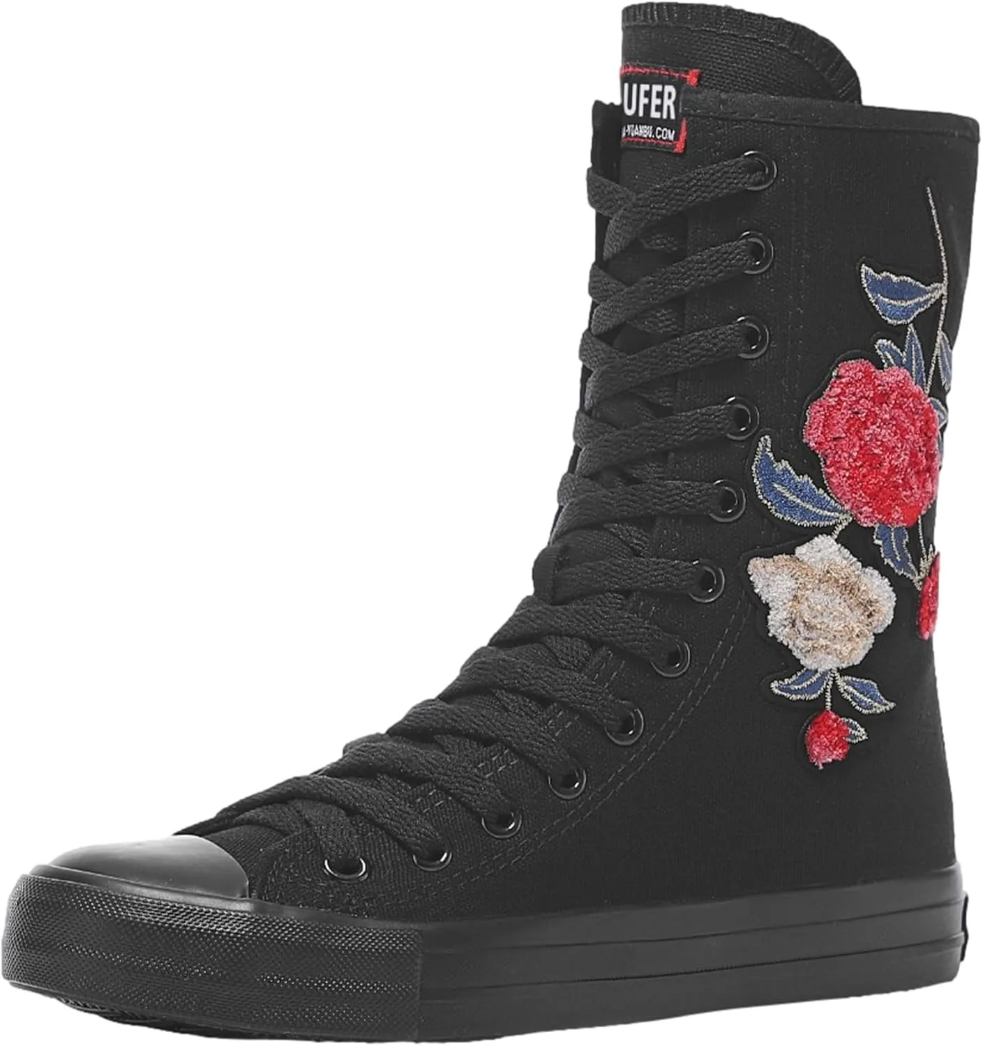 ANUFER Womens Girls Classic Mid-Calf Lace Up Zipper Canvas Boots Casual High Top Canvas Sneakers