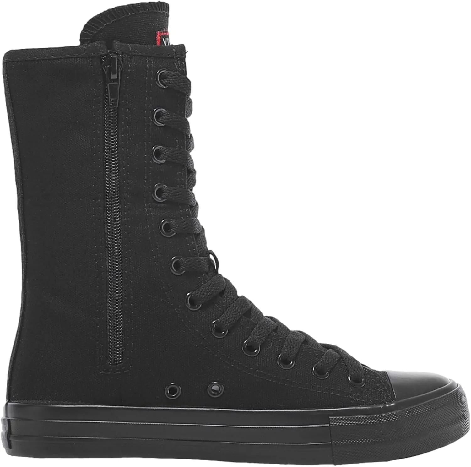 ANUFER Womens Girls Classic Mid-Calf Lace Up Zipper Canvas Boots Casual High Top Canvas Sneakers