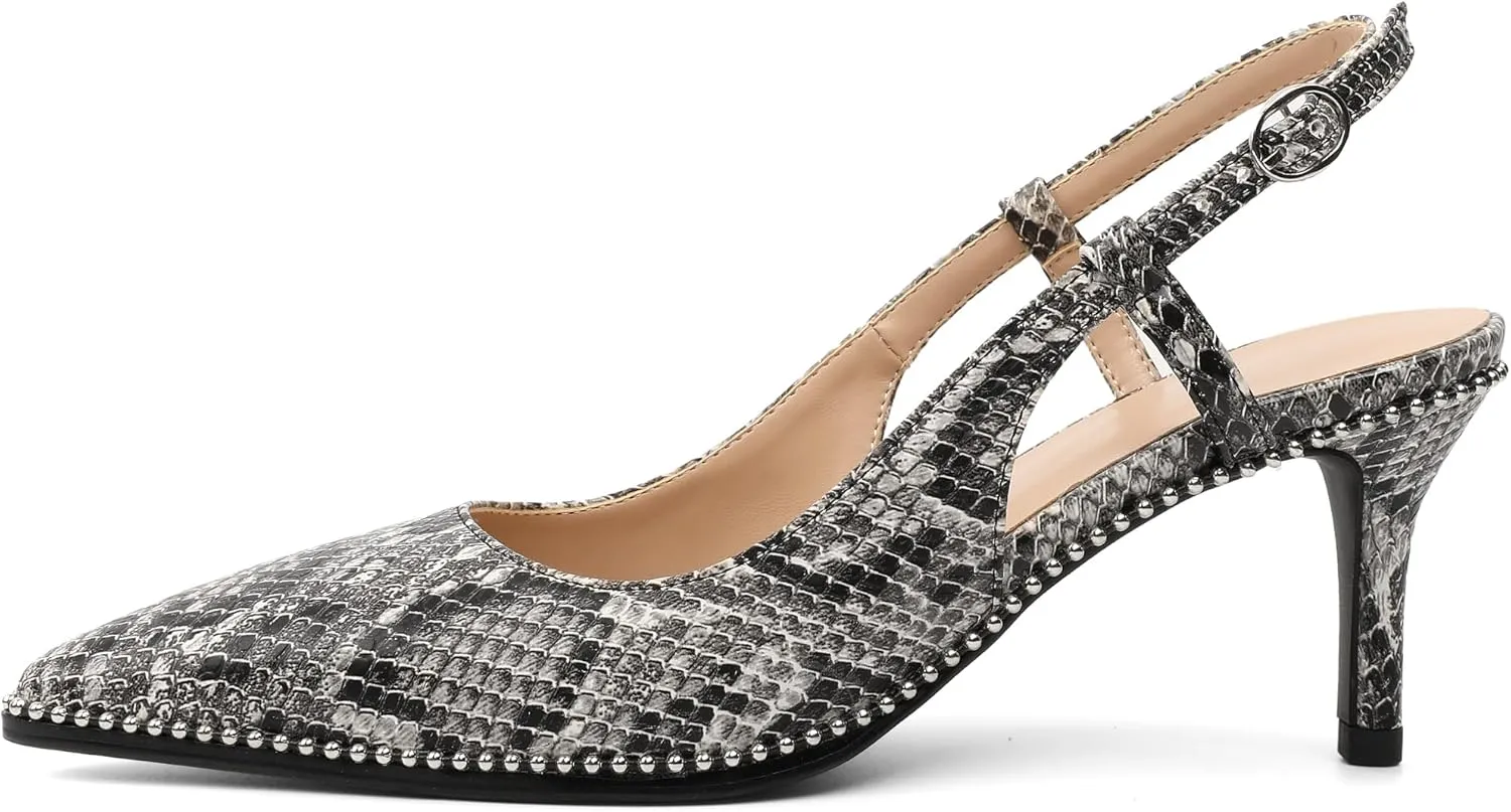 AUMOTED Women Low Heel Pumps Slingback Heels Pointed Toe Beaded Heels 2.5" Elegant Dressy Pumps
