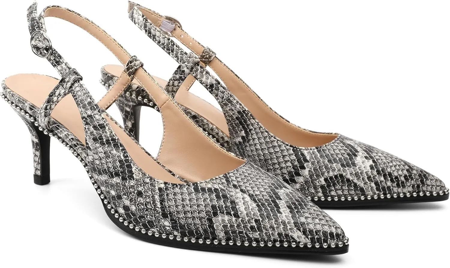 AUMOTED Women Low Heel Pumps Slingback Heels Pointed Toe Beaded Heels 2.5" Elegant Dressy Pumps