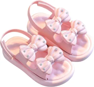 Baby Infant 𝗣ink Bow Pearl Foam Sandals With Strap Summer Casual Toddler Girls Flat Wide Shoes Slip On Shower Loafers