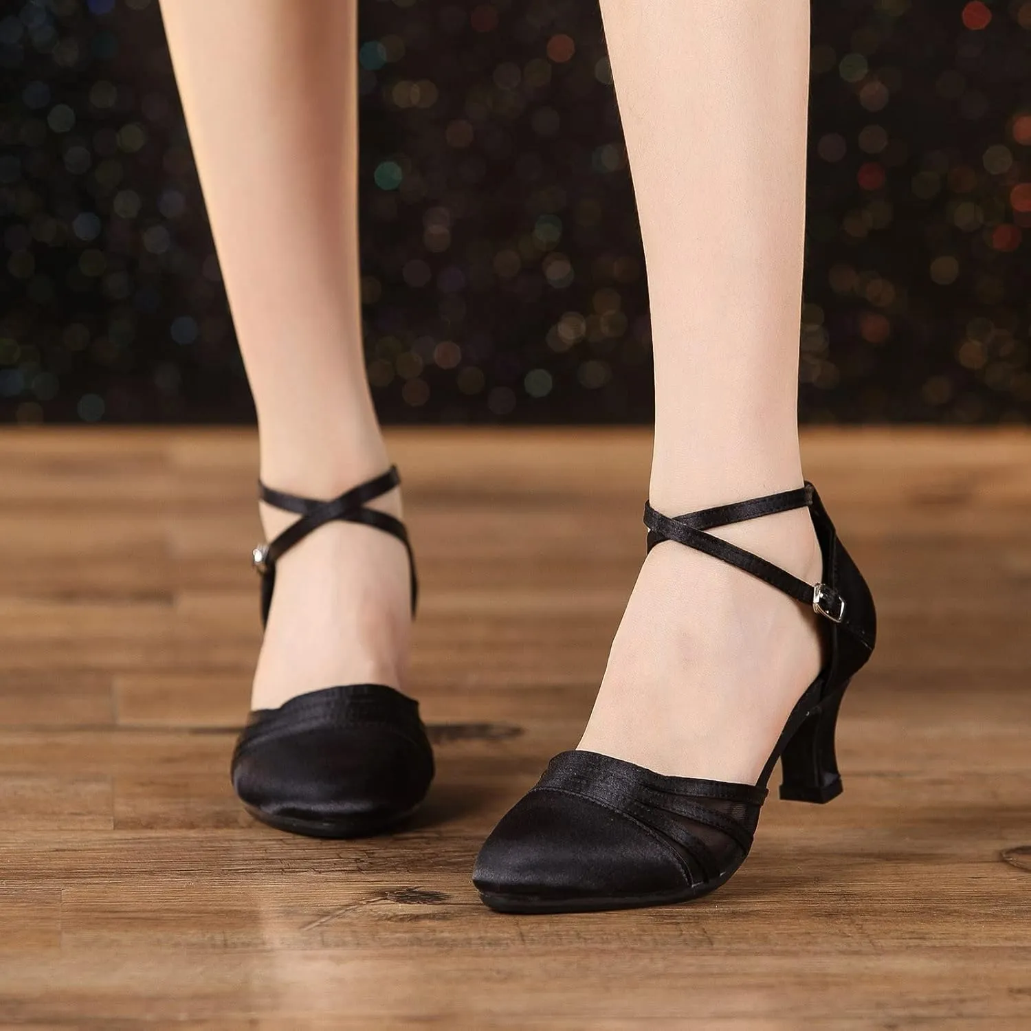 Block Heels for Women Latin Dance Shoes Chunky Heeled Ballroom Tango Strappy Heels Party Sequin Dance Shoes