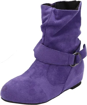 Boots for Women No Heels Side Zipper Boots Slouchy Round Toe Mid Calf Fashion Shoes Slip On Flats Casual Fall Winter Booties