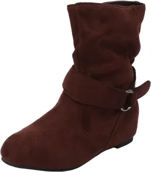 Boots for Women No Heels Side Zipper Boots Slouchy Round Toe Mid Calf Fashion Shoes Slip On Flats Casual Fall Winter Booties