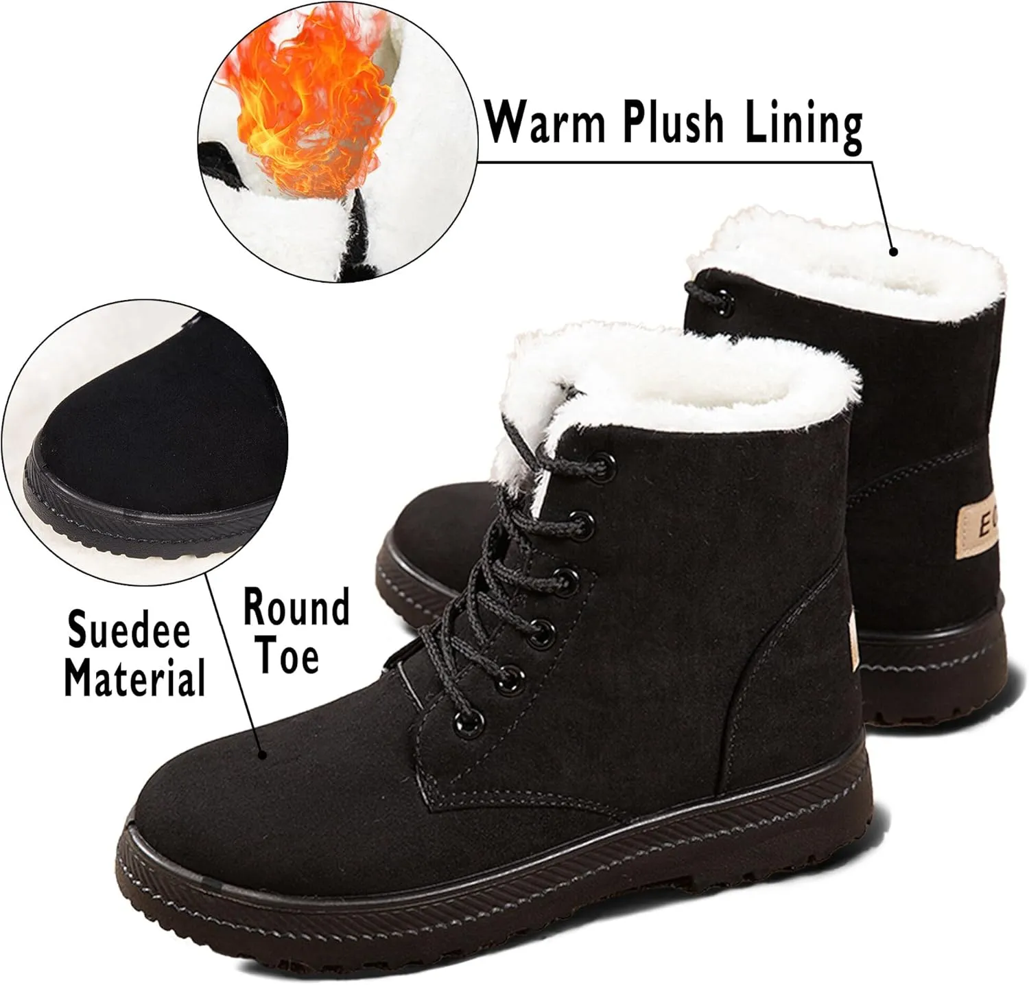 Boots for Women Snow Suede Warmth Lace-Up Winter Ladies Shoes Durable and Traction