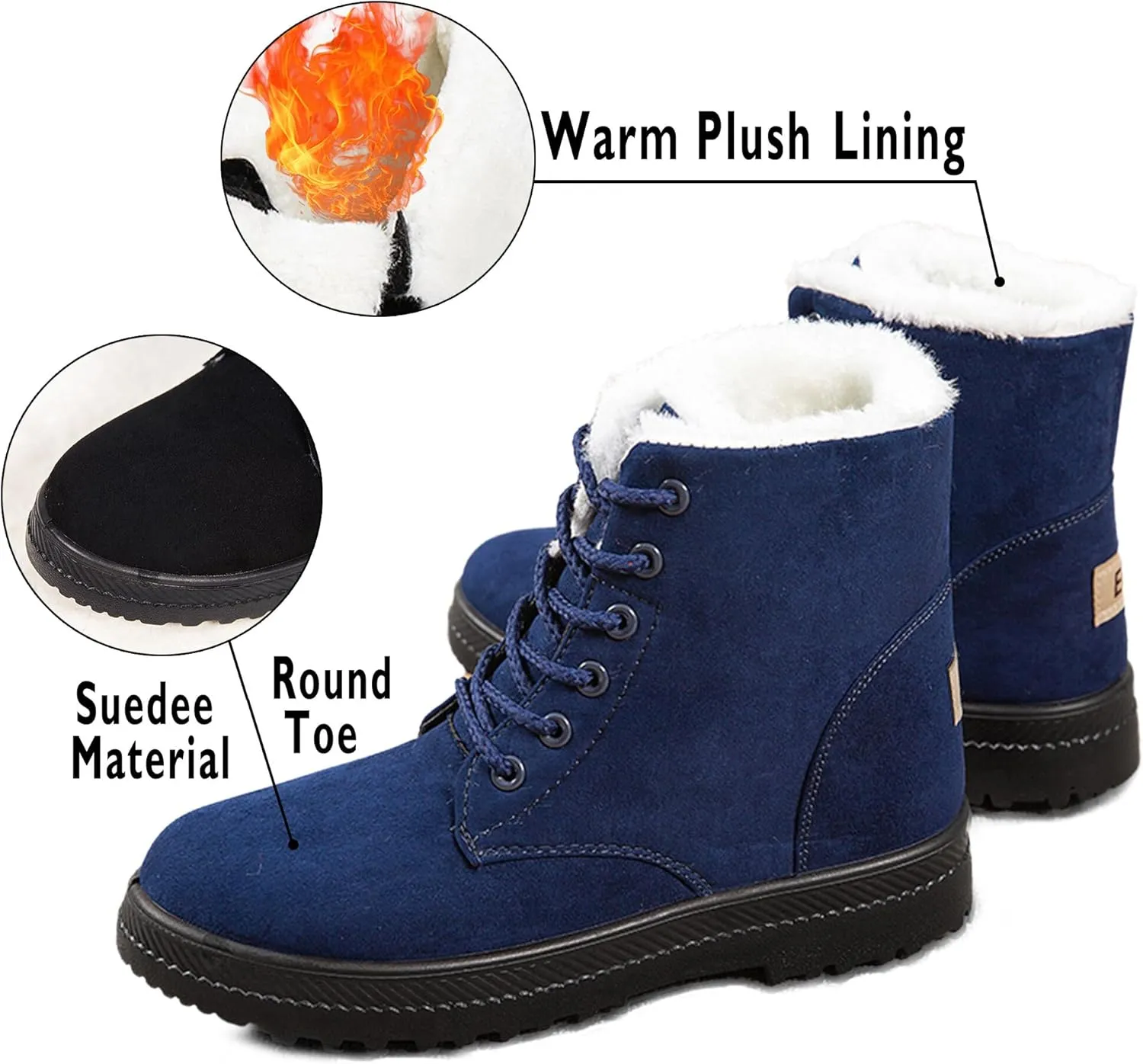 Boots for Women Snow Suede Warmth Lace-Up Winter Ladies Shoes Durable and Traction