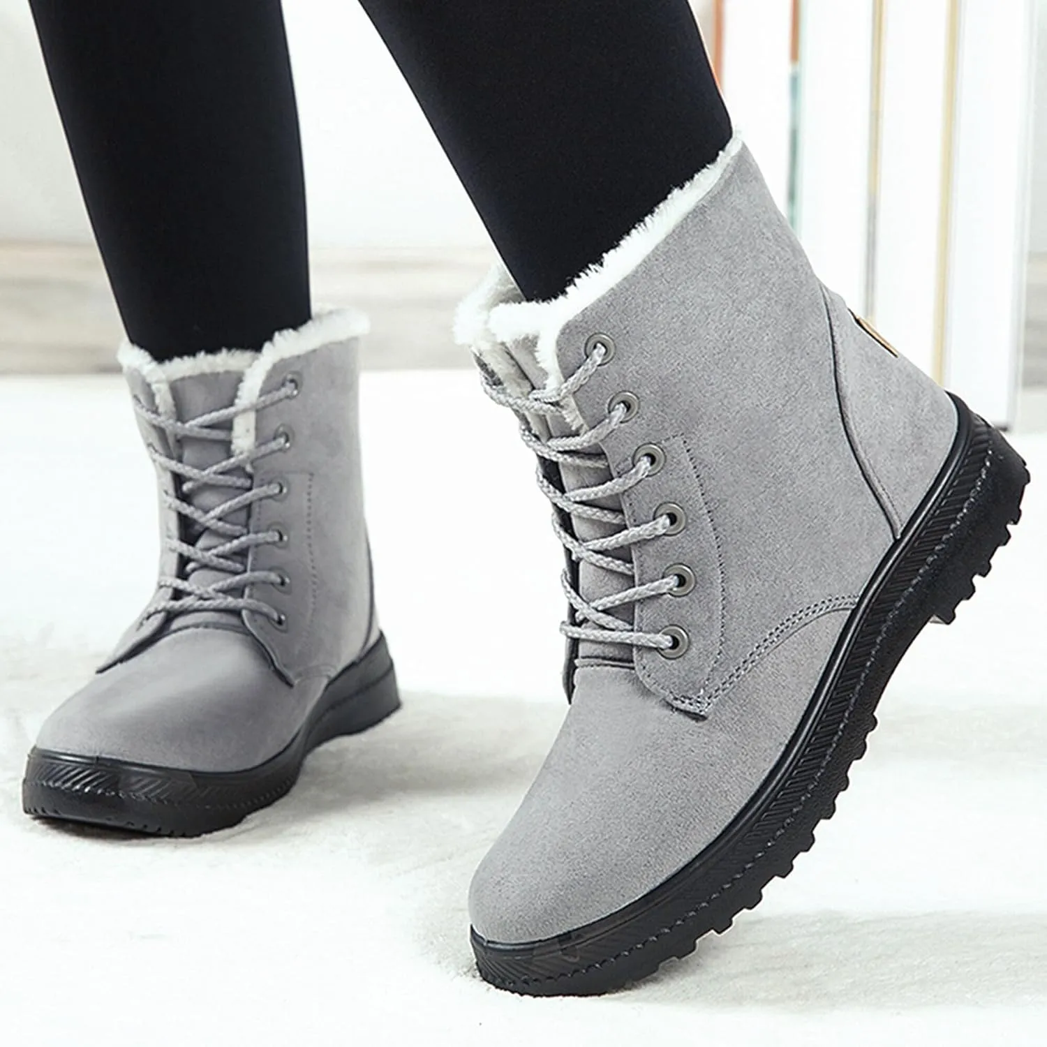 Boots for Women Snow Suede Warmth Lace-Up Winter Ladies Shoes Durable and Traction