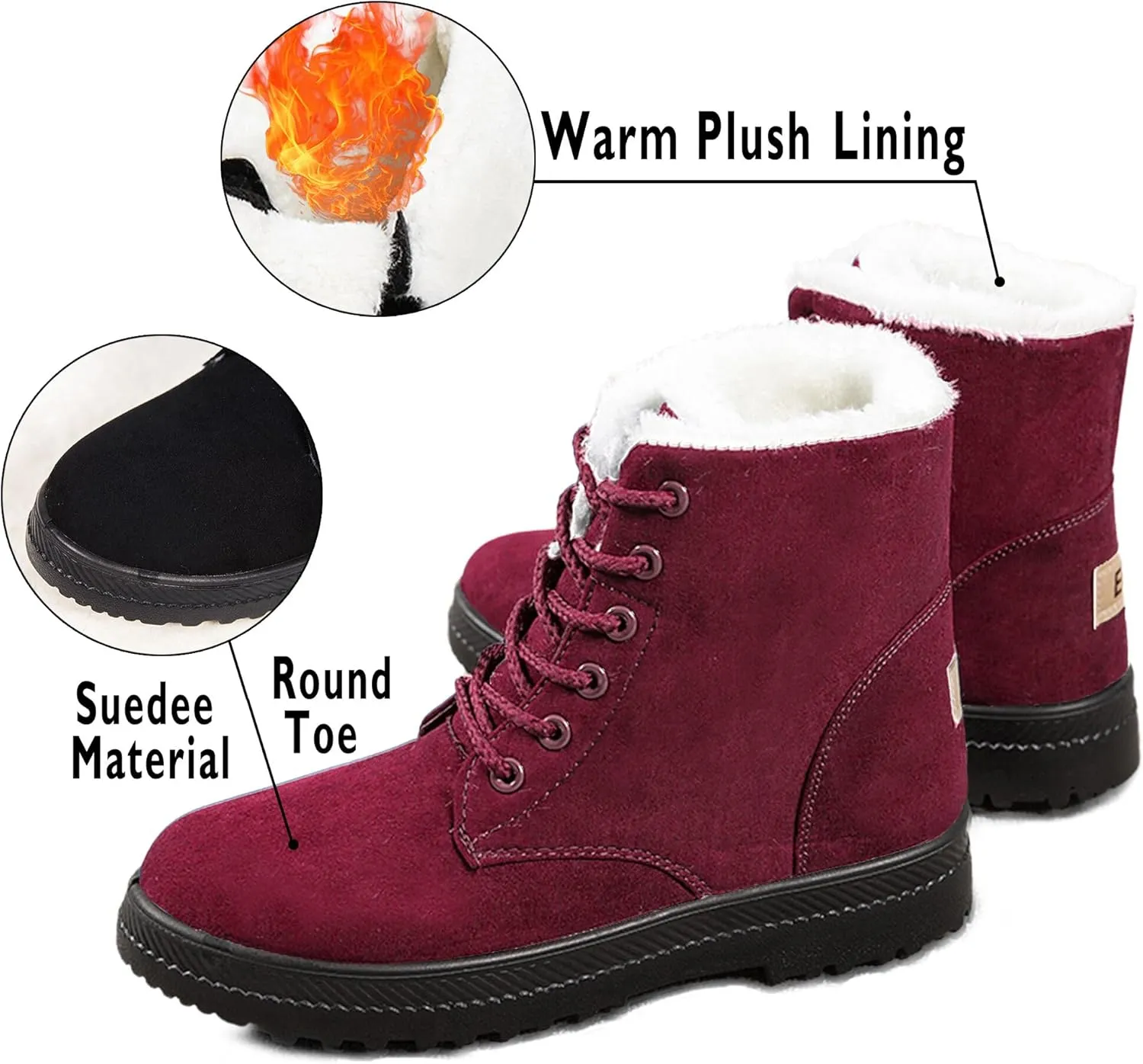 Boots for Women Snow Suede Warmth Lace-Up Winter Ladies Shoes Durable and Traction
