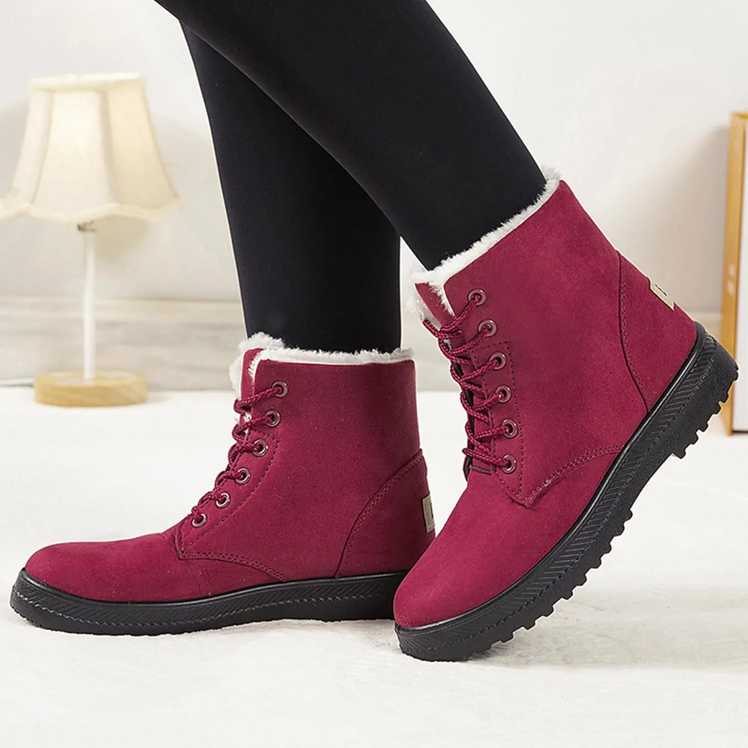 Boots for Women Snow Suede Warmth Lace-Up Winter Ladies Shoes Durable and Traction
