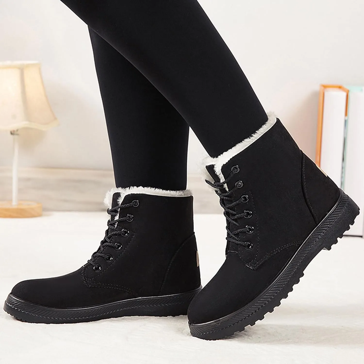 Boots for Women Snow Suede Warmth Lace-Up Winter Ladies Shoes Durable and Traction