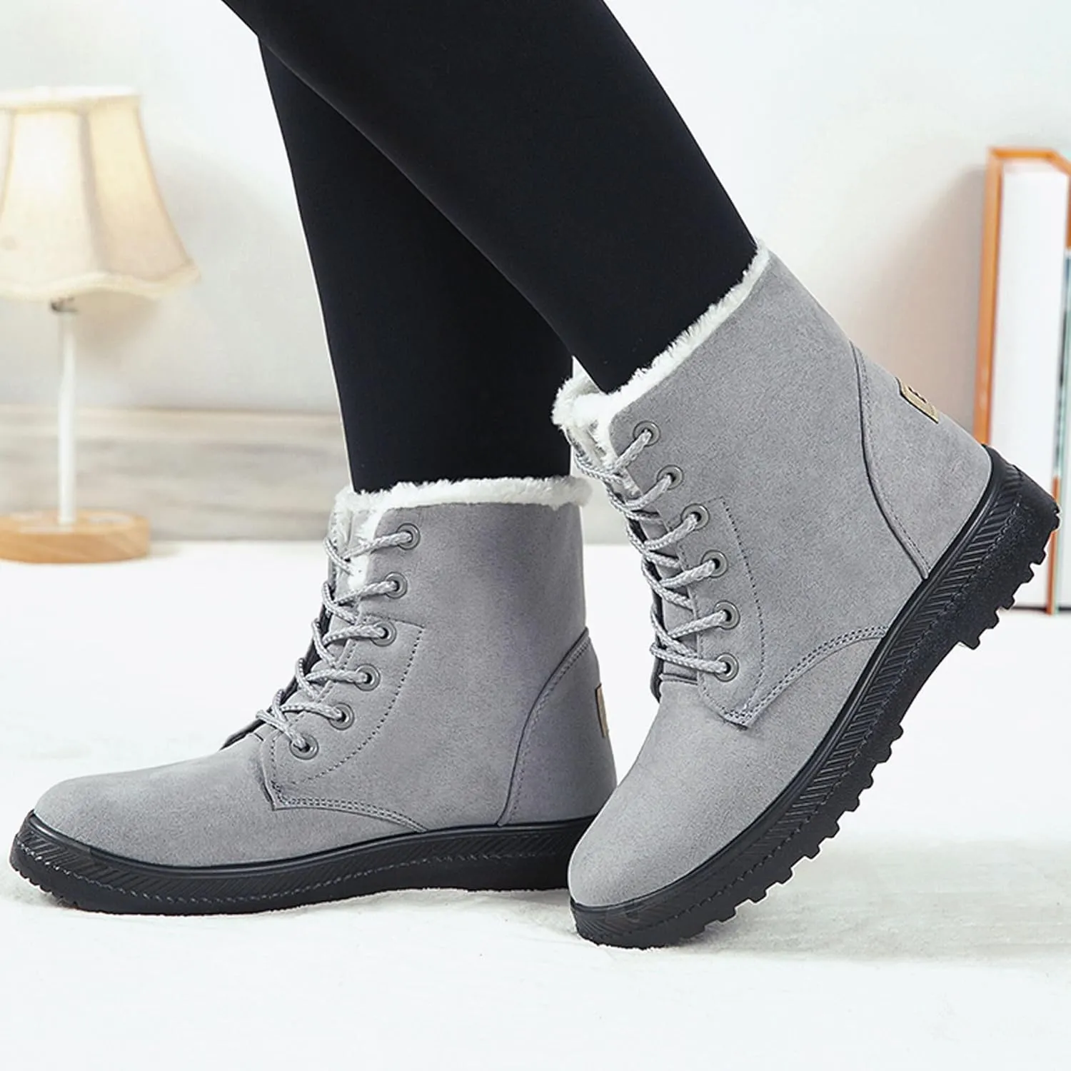 Boots for Women Snow Suede Warmth Lace-Up Winter Ladies Shoes Durable and Traction