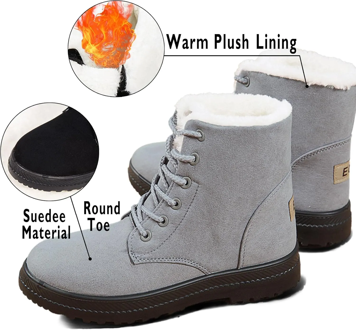 Boots for Women Snow Suede Warmth Lace-Up Winter Ladies Shoes Durable and Traction