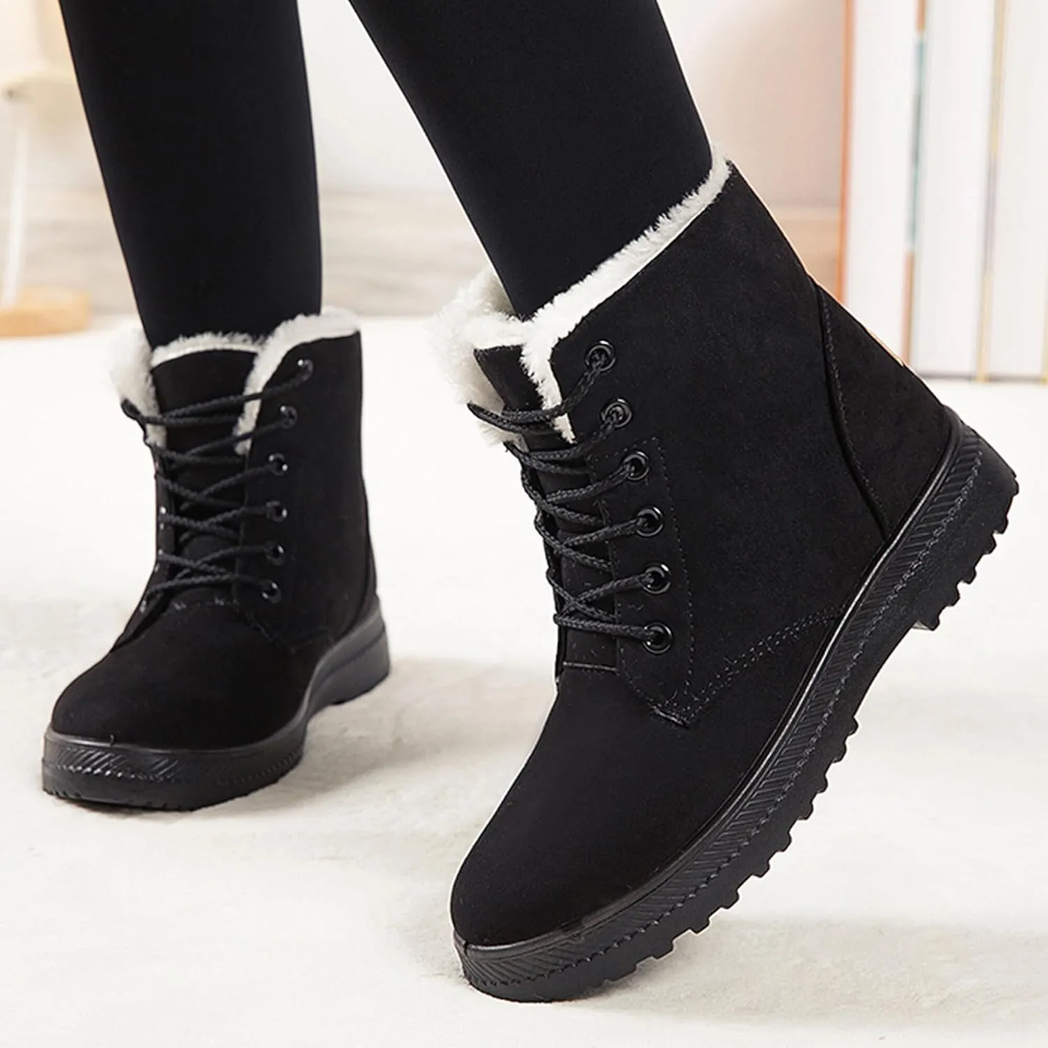 Boots for Women Snow Suede Warmth Lace-Up Winter Ladies Shoes Durable and Traction