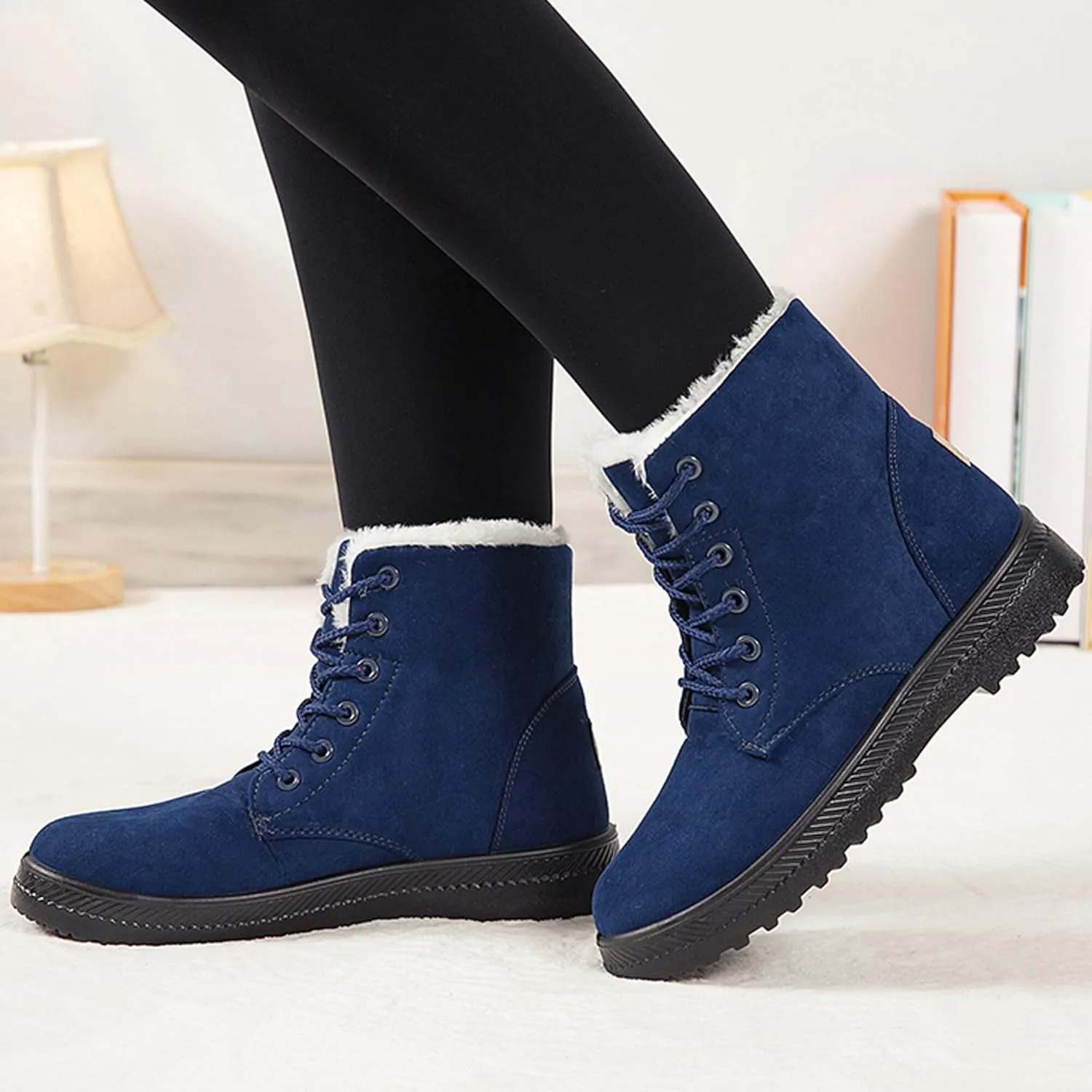 Boots for Women Snow Suede Warmth Lace-Up Winter Ladies Shoes Durable and Traction