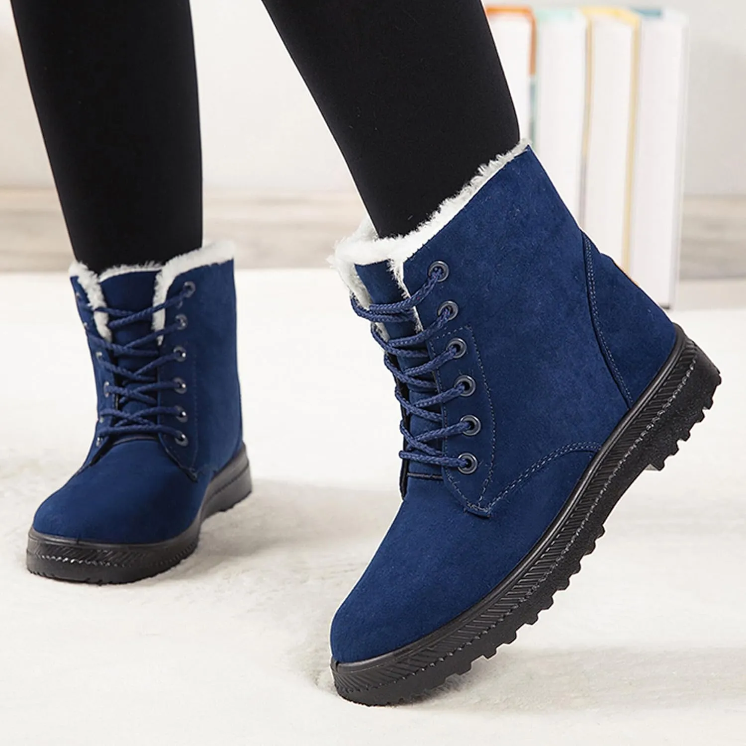 Boots for Women Snow Suede Warmth Lace-Up Winter Ladies Shoes Durable and Traction