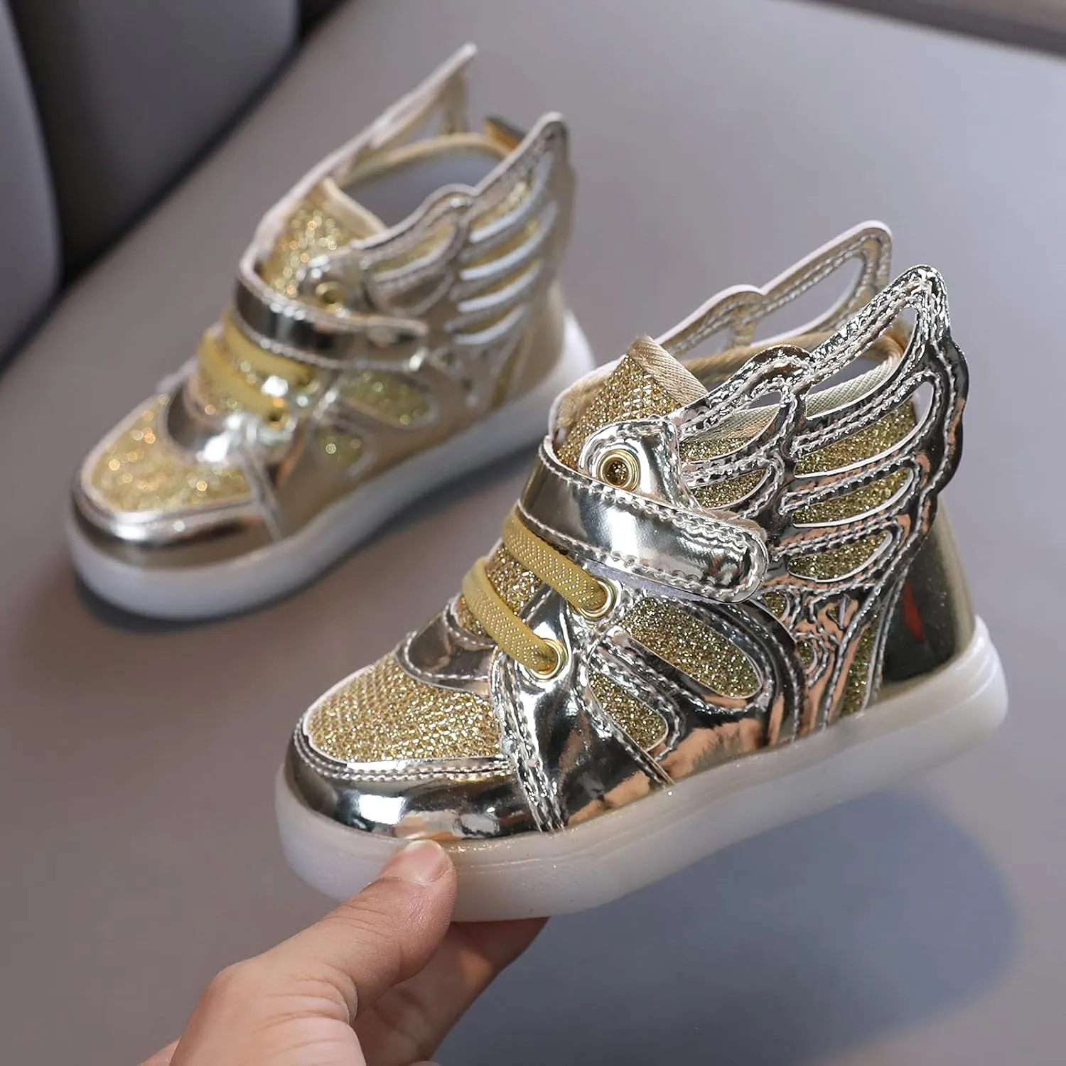 Boys Girls Sneakers Light Up Canvas Shoes for Toddler Kids Easy Fasten Fashion Shoes with Hook and Loops