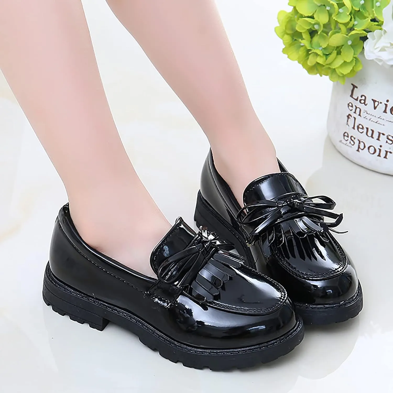 Boys Shoes Girls Slip On Leather Loafer Tassel Bow School Dress Shoes for Girls Shoes for Boys