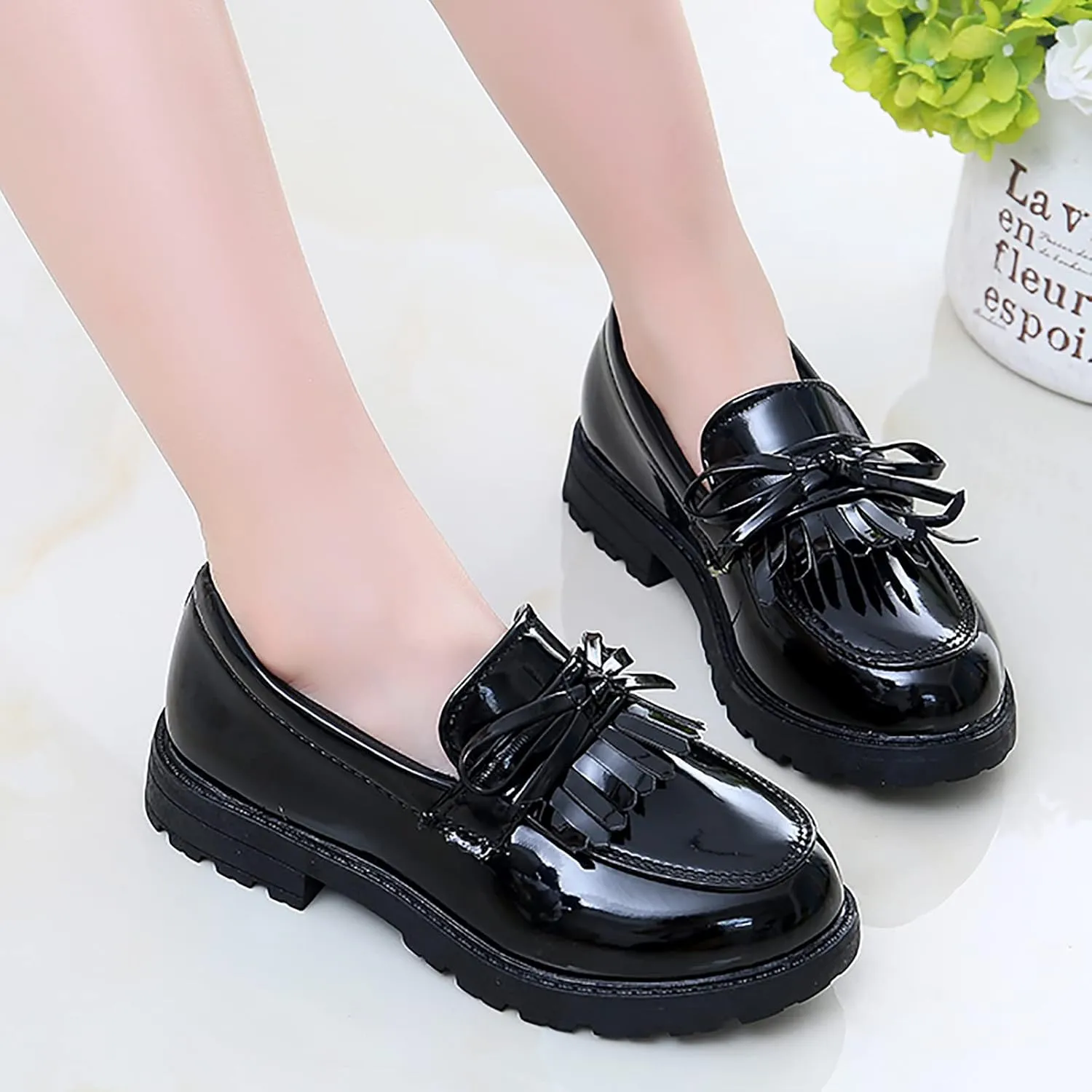Boys Shoes Girls Slip On Leather Loafer Tassel Bow School Dress Shoes for Girls Shoes for Boys
