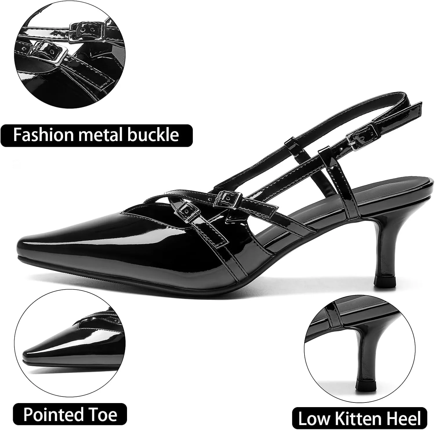 Cozivwaiy Slingback Kitten Heels for Women Pointed Toe Kitten Heel with Buckle Formal Elegant Business Shoes