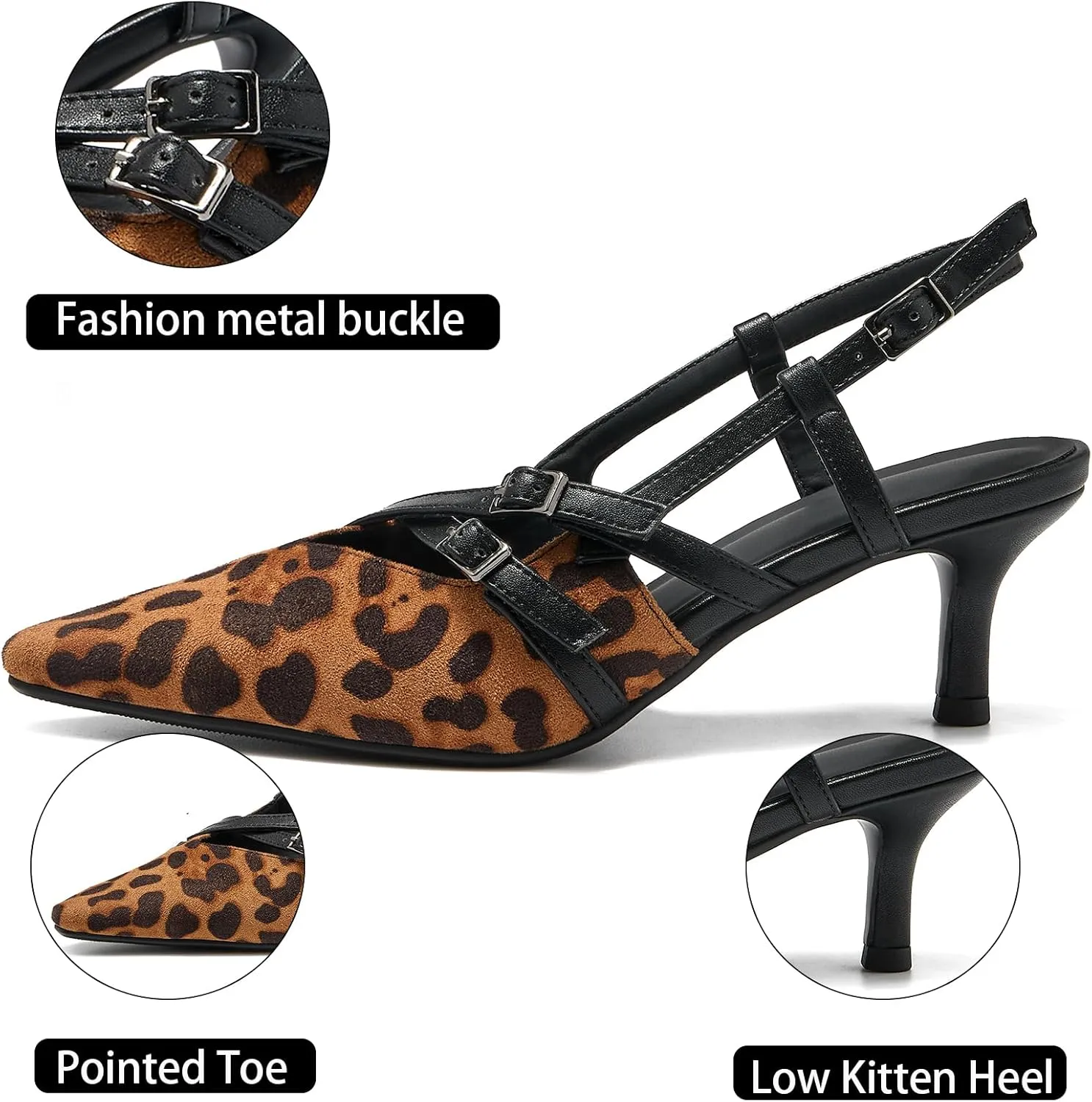 Cozivwaiy Slingback Kitten Heels for Women Pointed Toe Kitten Heel with Buckle Formal Elegant Business Shoes