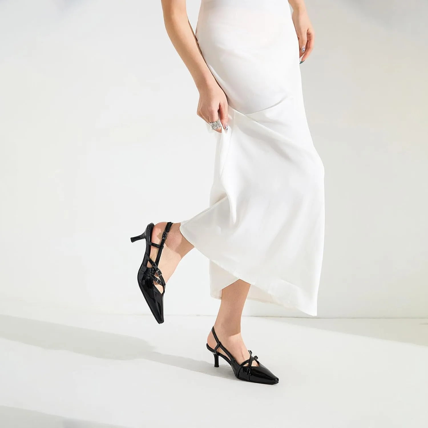 Cozivwaiy Slingback Kitten Heels for Women Pointed Toe Kitten Heel with Buckle Formal Elegant Business Shoes