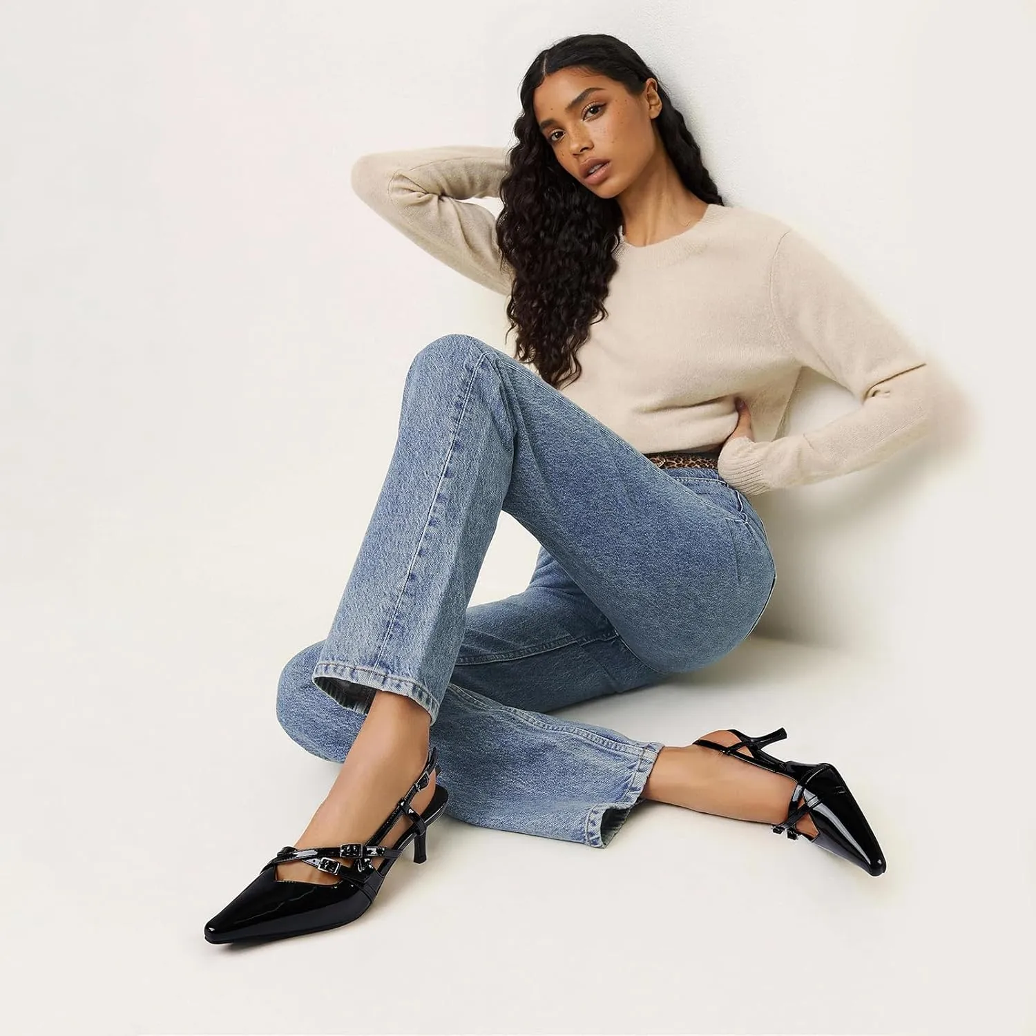 Cozivwaiy Slingback Kitten Heels for Women Pointed Toe Kitten Heel with Buckle Formal Elegant Business Shoes