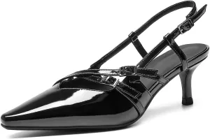 Cozivwaiy Slingback Kitten Heels for Women Pointed Toe Kitten Heel with Buckle Formal Elegant Business Shoes