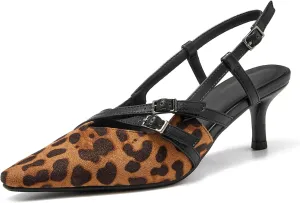 Cozivwaiy Slingback Kitten Heels for Women Pointed Toe Kitten Heel with Buckle Formal Elegant Business Shoes