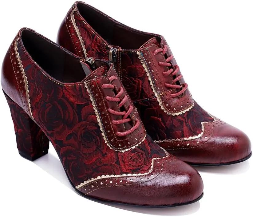 CrazycatZ Women's Leather Dressing Shoes Pumps,Colorful Block Heel Leather Dress Pumps