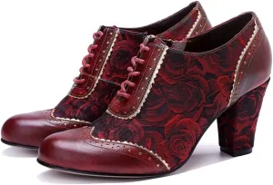 CrazycatZ Women's Leather Dressing Shoes Pumps,Colorful Block Heel Leather Dress Pumps