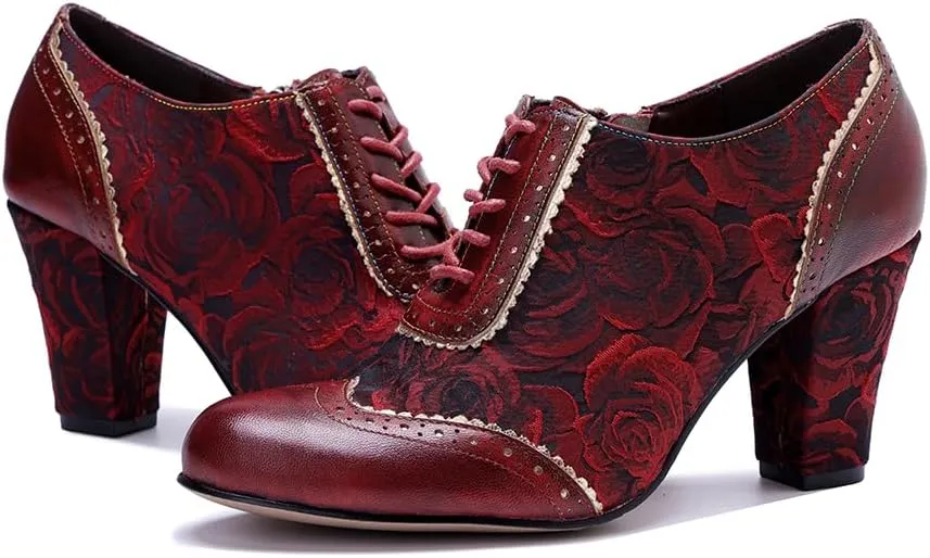 CrazycatZ Women's Leather Dressing Shoes Pumps,Colorful Block Heel Leather Dress Pumps