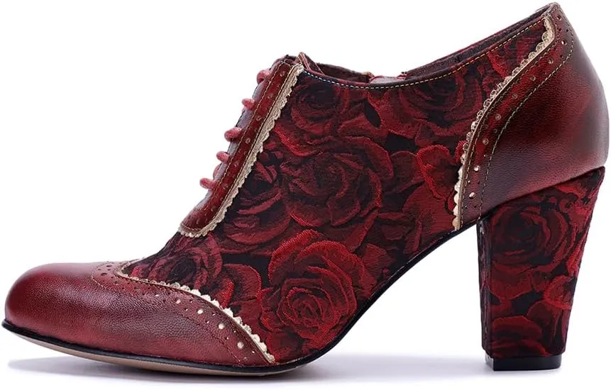 CrazycatZ Women's Leather Dressing Shoes Pumps,Colorful Block Heel Leather Dress Pumps