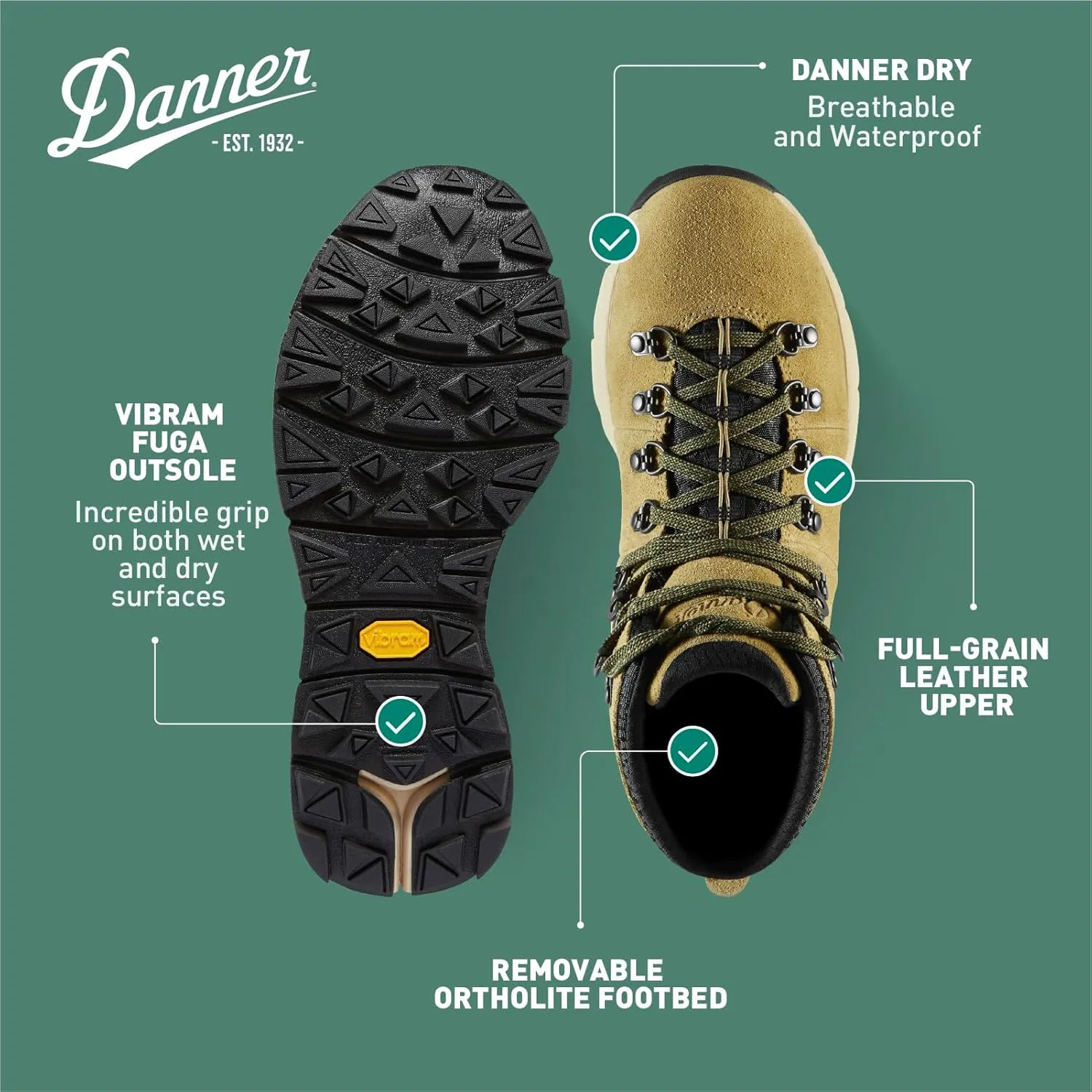 Danner Mountain 600 Hiking Boots for Women - Waterproof, Durable Suede Upper, Breathable Lining, Triple-Density Footbed & Vibram Traction Outsole