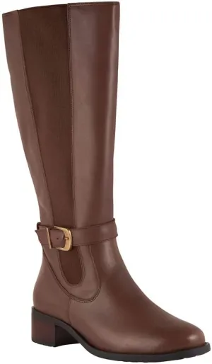 David Tate Womens Allegria Leather Stacked Heel Knee-High Boots